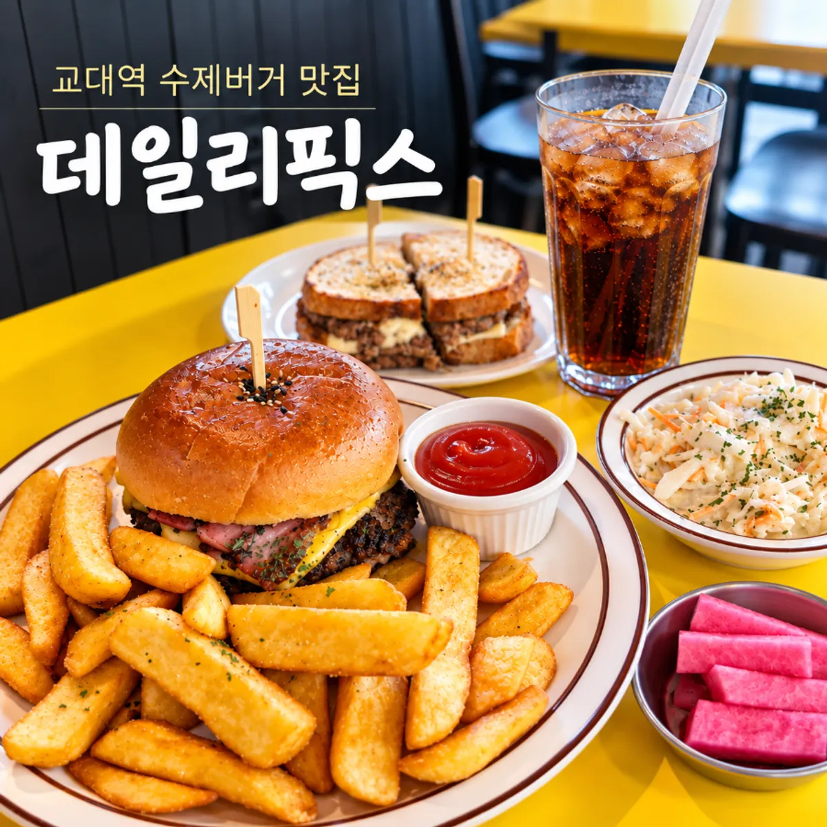 데일리픽스 서초교대점 치즈버거와 감자튀김 상차림