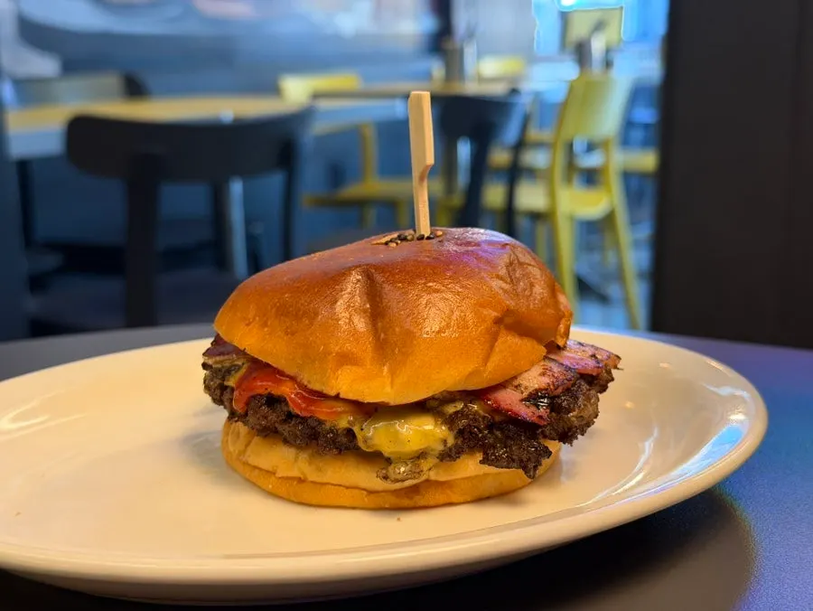 Bacon cheeseburger sized for easy one-bite eating