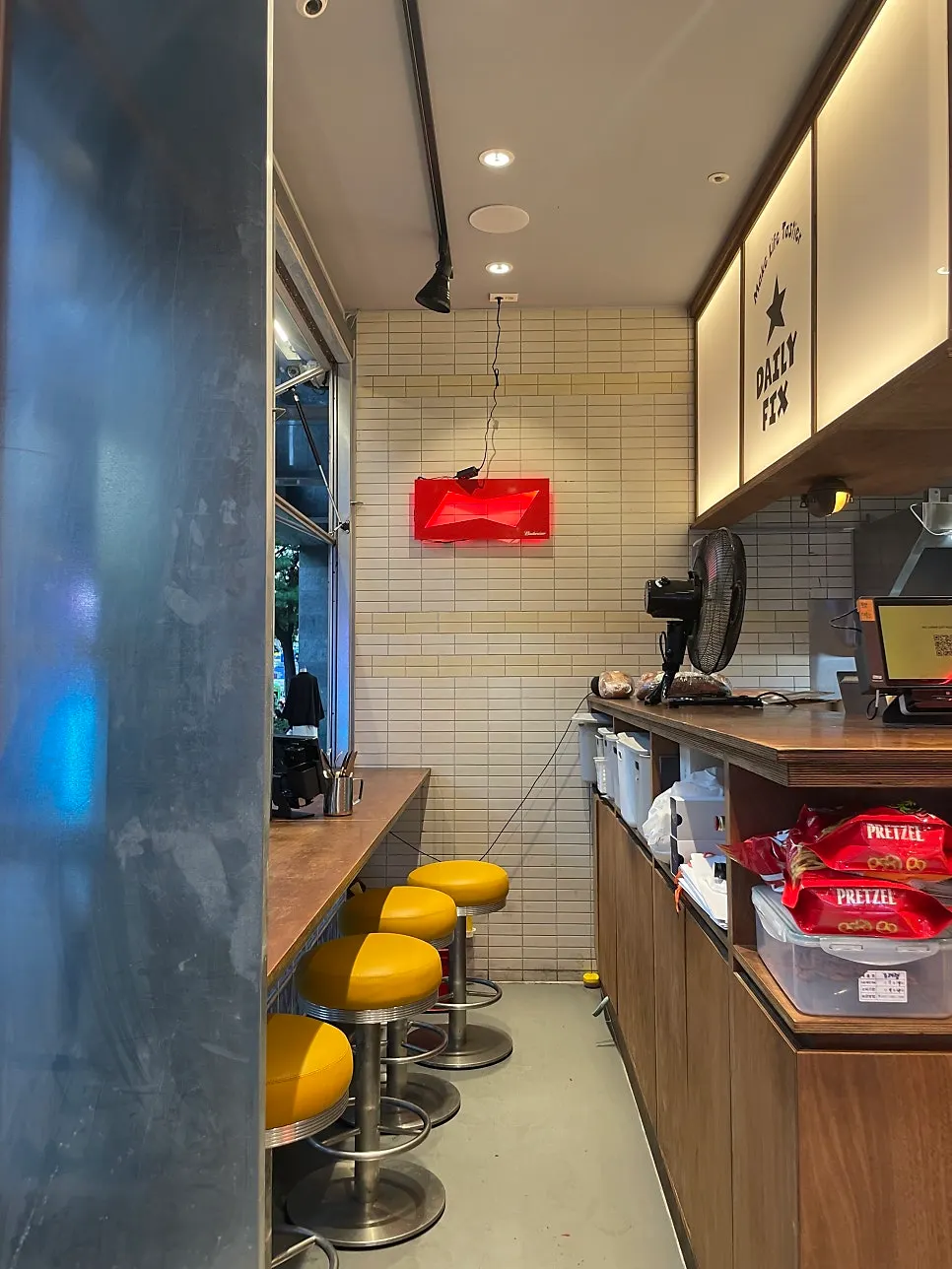 Interior of the restaurant in the evening with soft lighting on