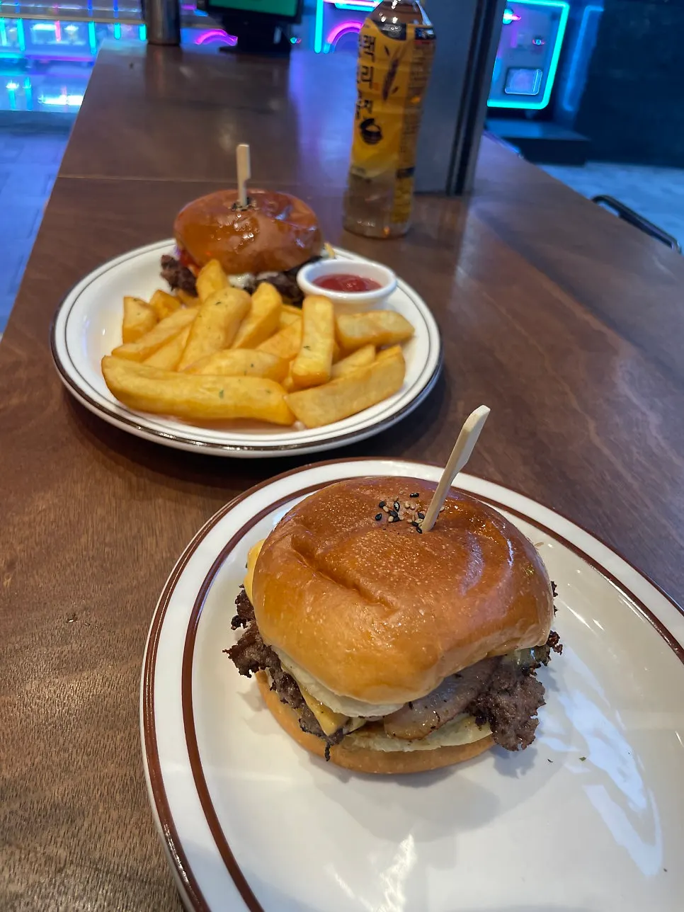 Burger cross-section showing the Korean beef patty