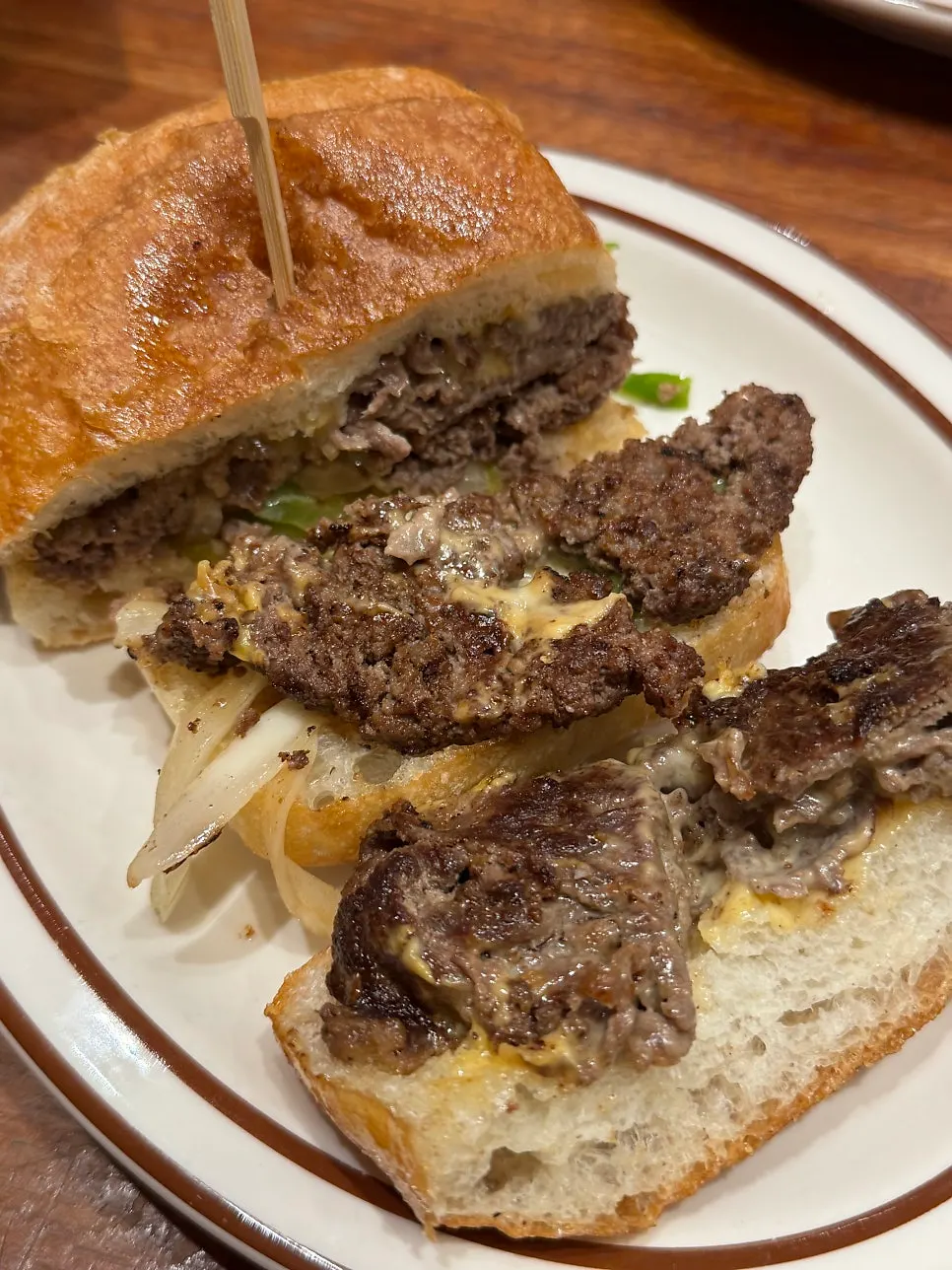 Cross-section of the double cheeseburger with melting cheese