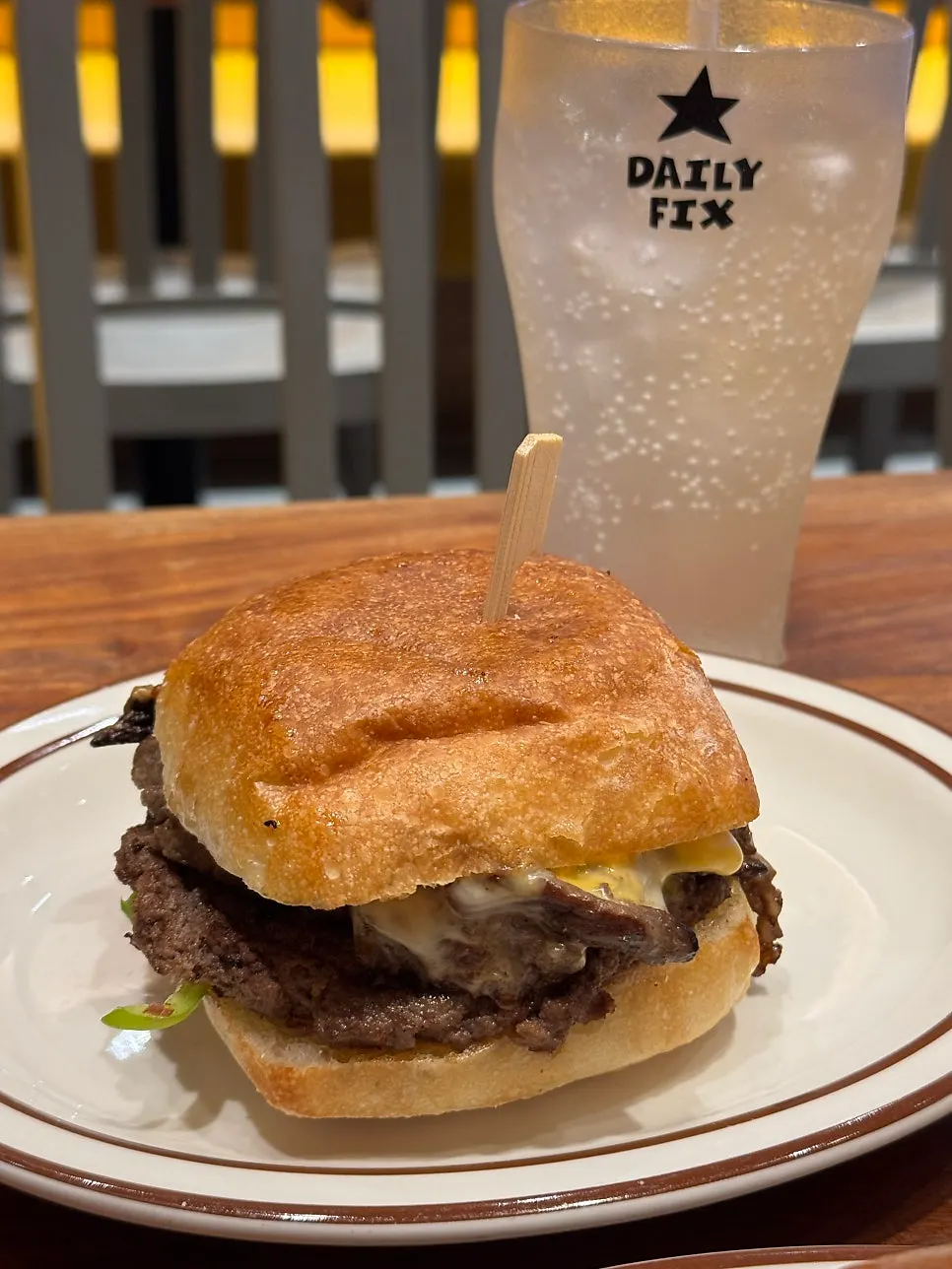 Burger and drink on the table