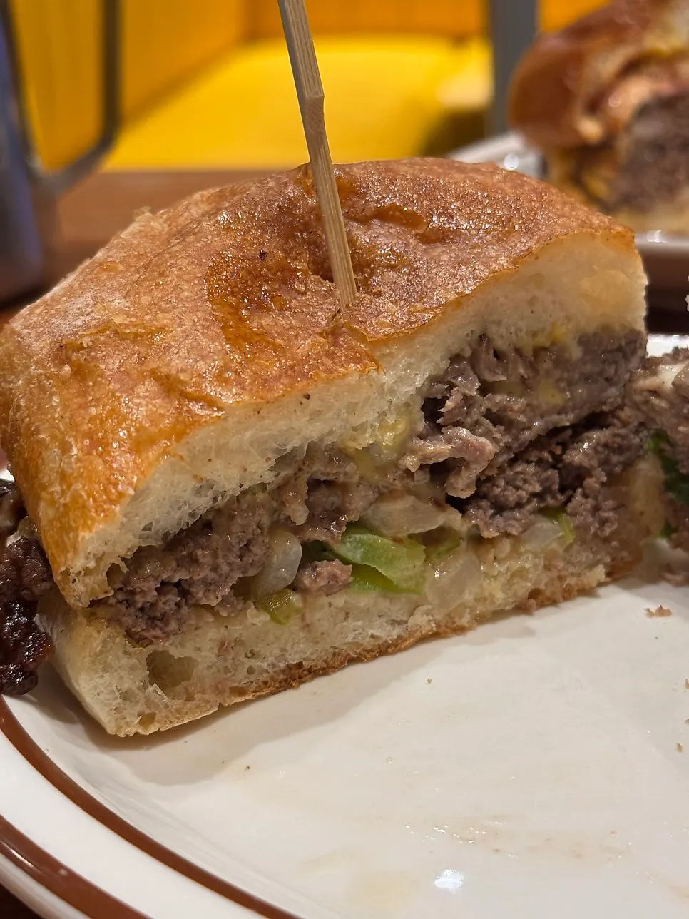 Meat and cheese inside the Philly cheesesteak sandwich
