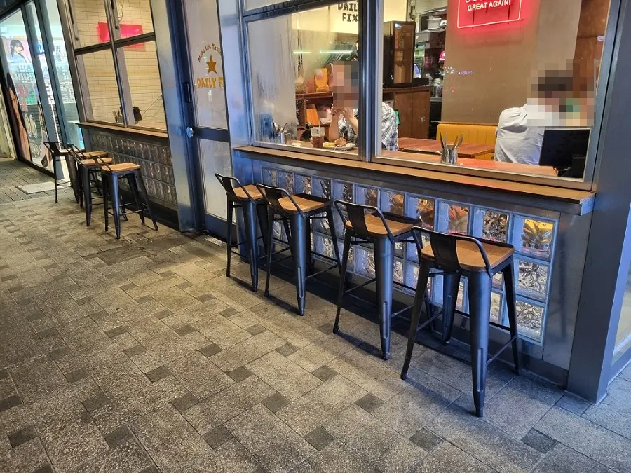 Outdoor bar table set up outside the restaurant