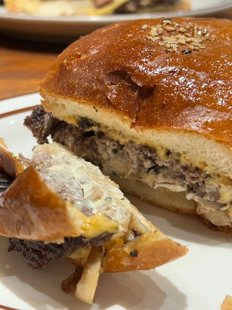 Cross-section of the truffle-topped mushroom burger
