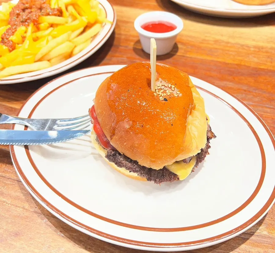 Cross-section of the bacon cheese burger patty