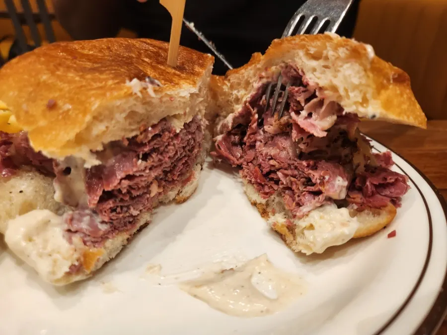 Cross-section of a sliced burger