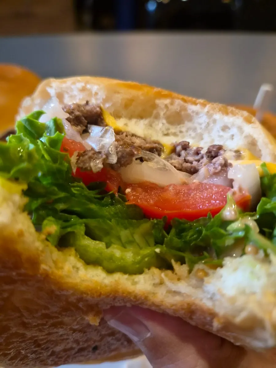 Classic burger cut up to share with a kid