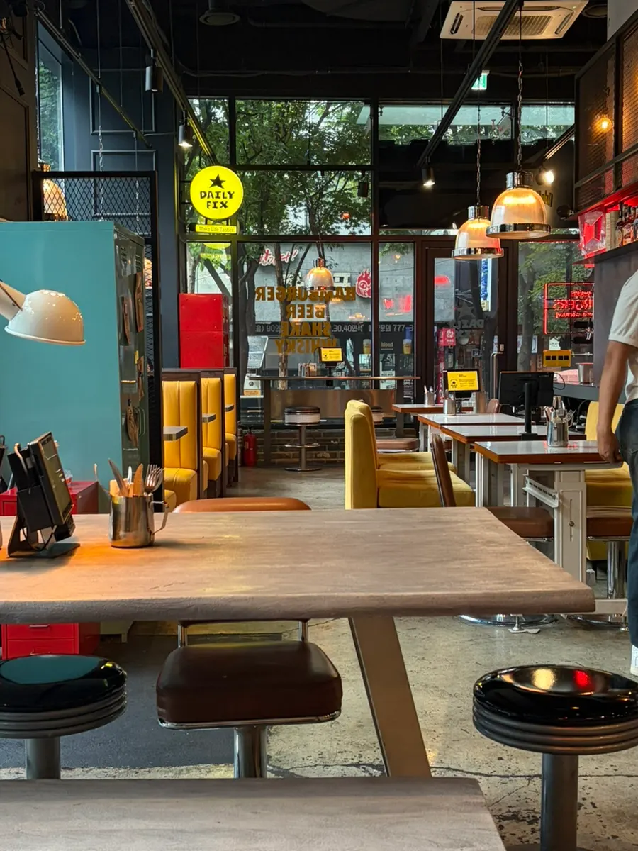 Interior with yellow leather sofas and retro decor