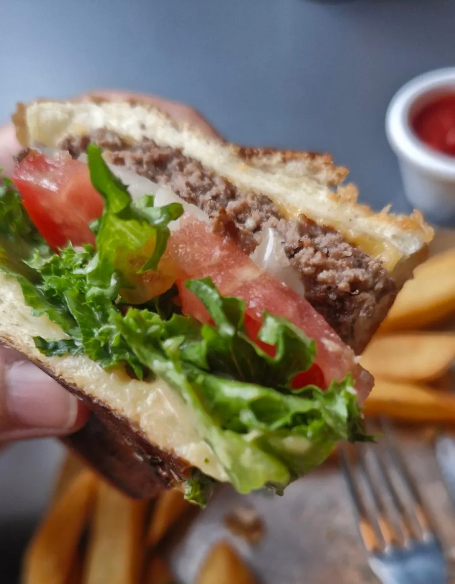 Cross-section of a bitten classic burger