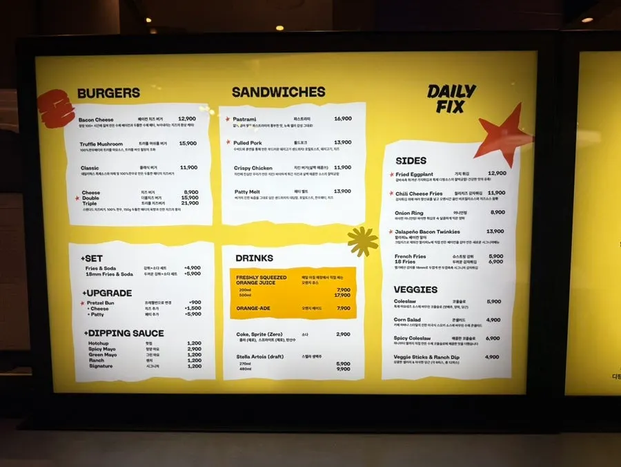 Daily Fix Hannam burger menu board