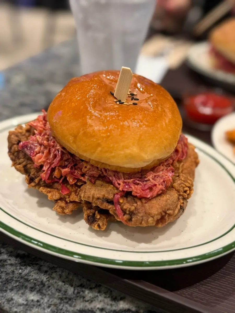Chicken burger with a large chicken patty