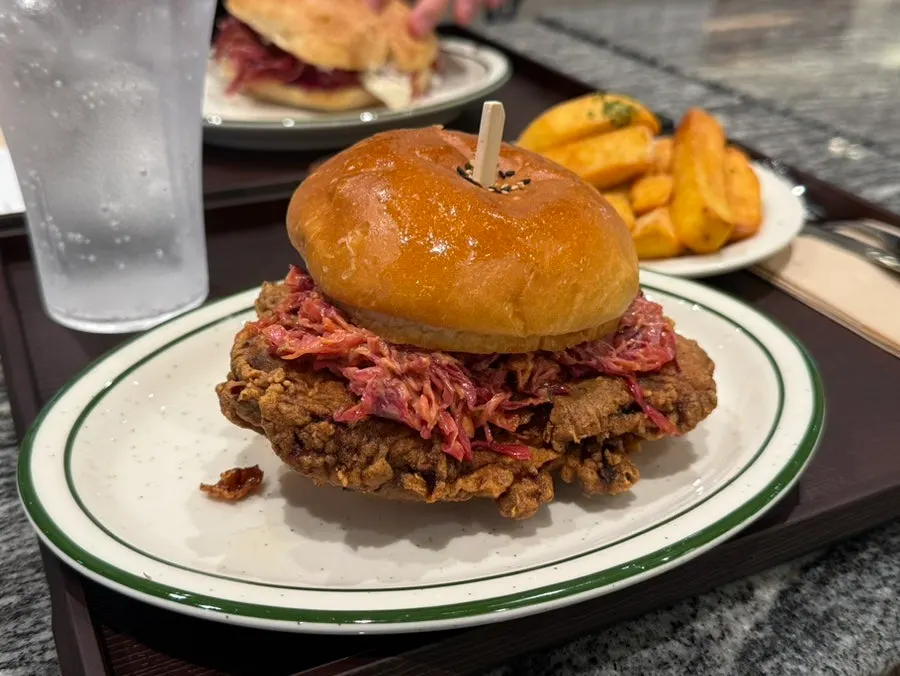 Cross-section of a bitten chicken burger
