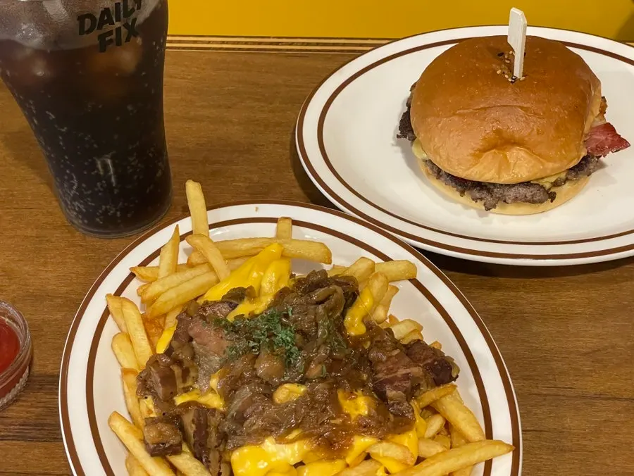 Side horizontal shot of the double cheese burger