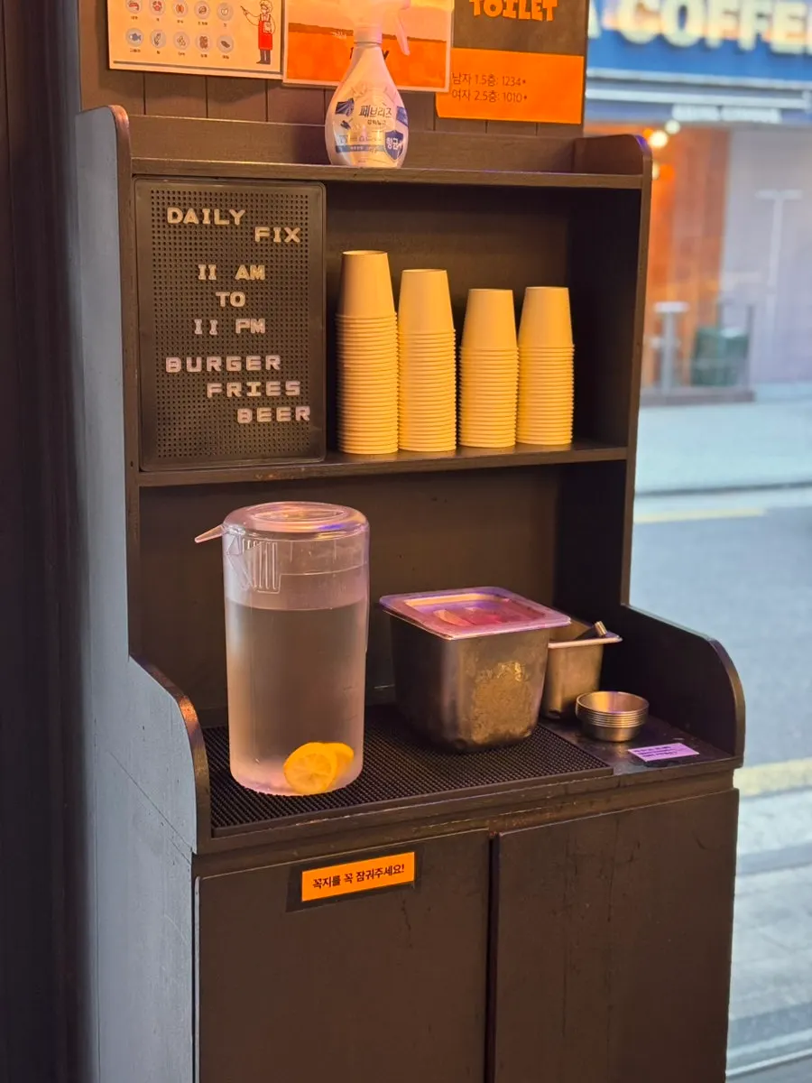 Menu board of burgers and sides at Daily Fix Seocho Gyodae Branch