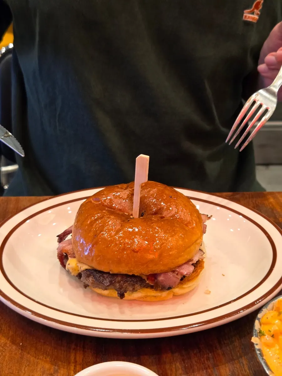 Cross-section of the smoky bacon cheese burger