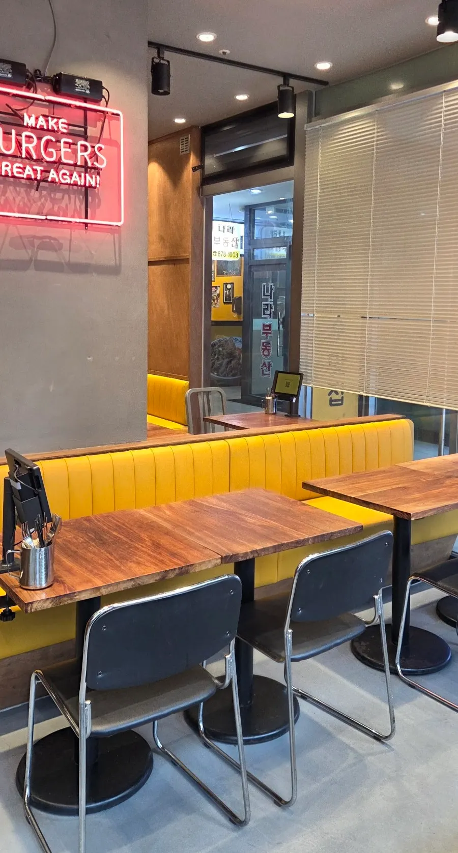 Casual hall seating with wood interior