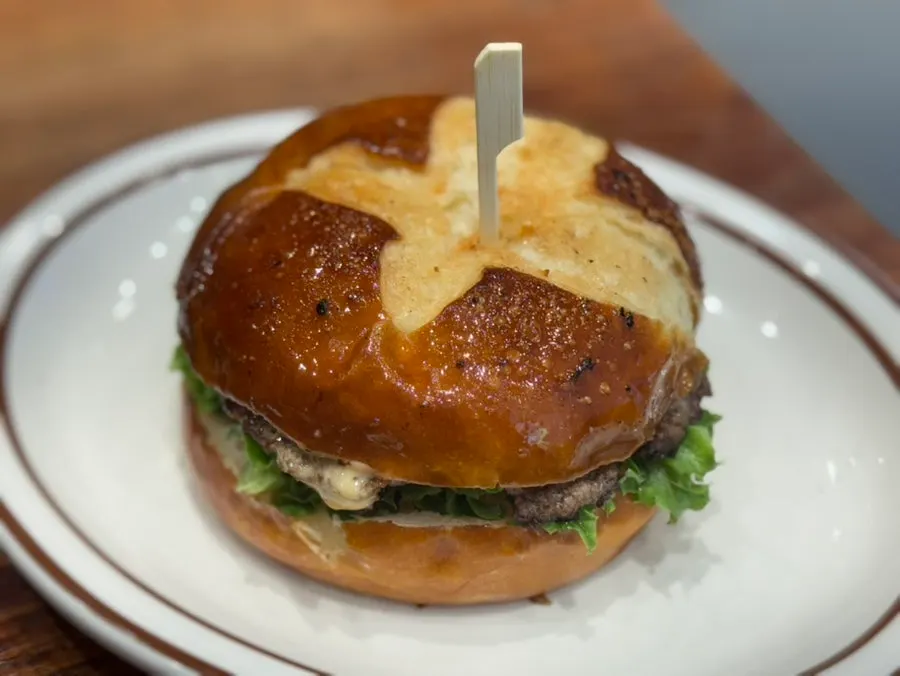 Classic burger with the pretzel bun swap