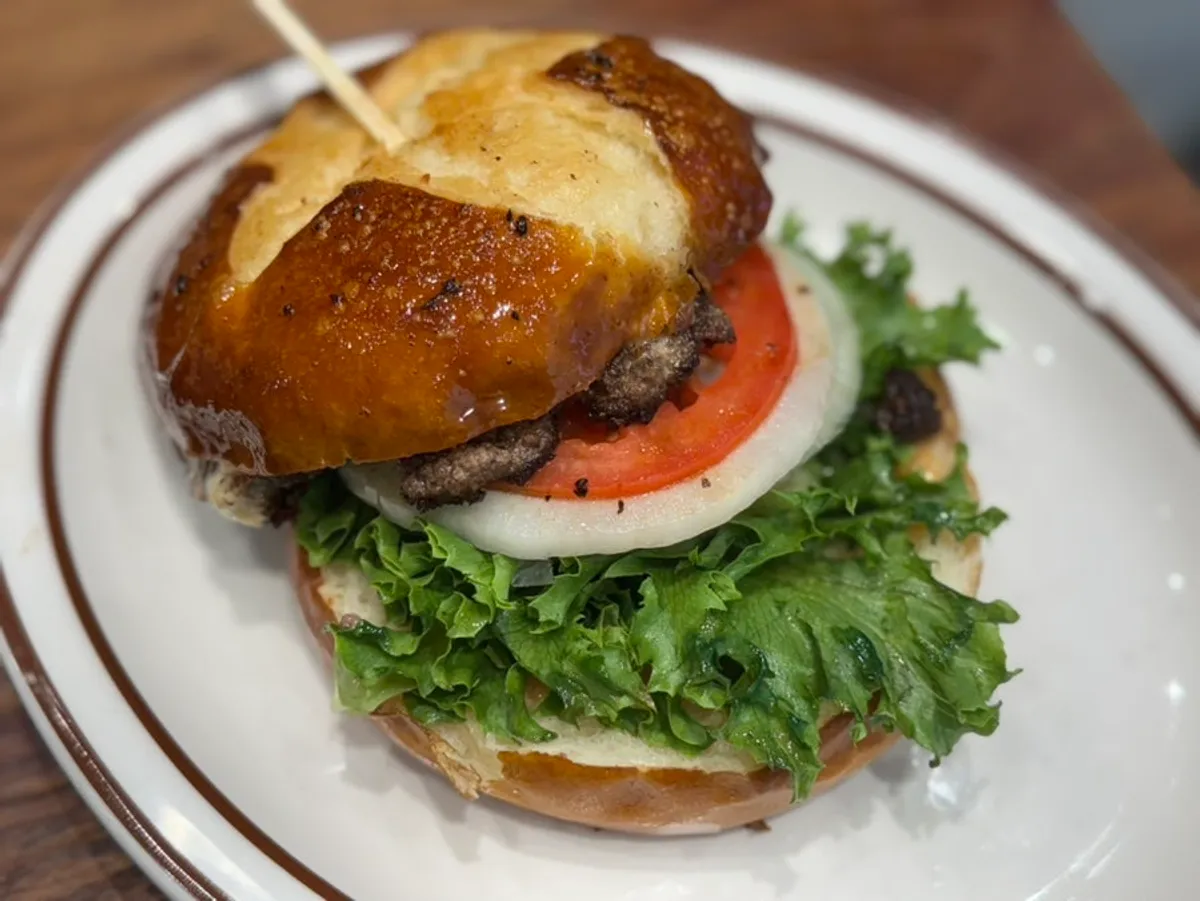 Cross-section of the classic burger with a thick beef patty