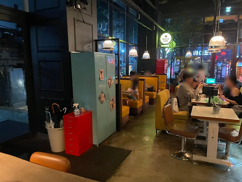 Dim-lit evening atmosphere inside the restaurant