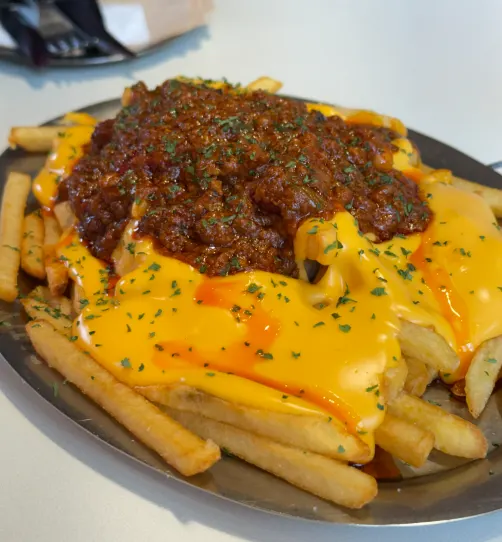 Fries covered in chili and cheese sauce