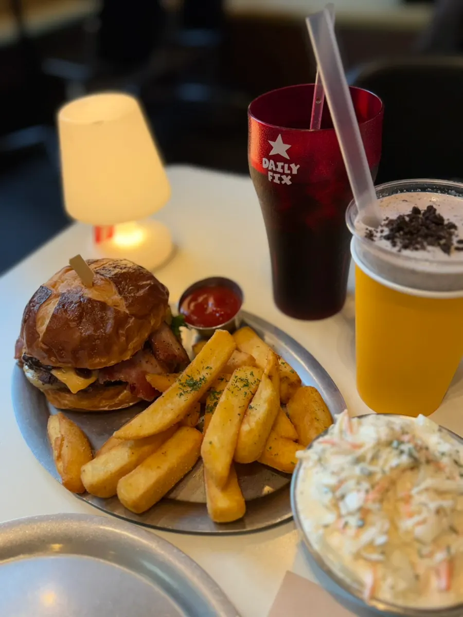 Table cleared after finishing the burger and sides