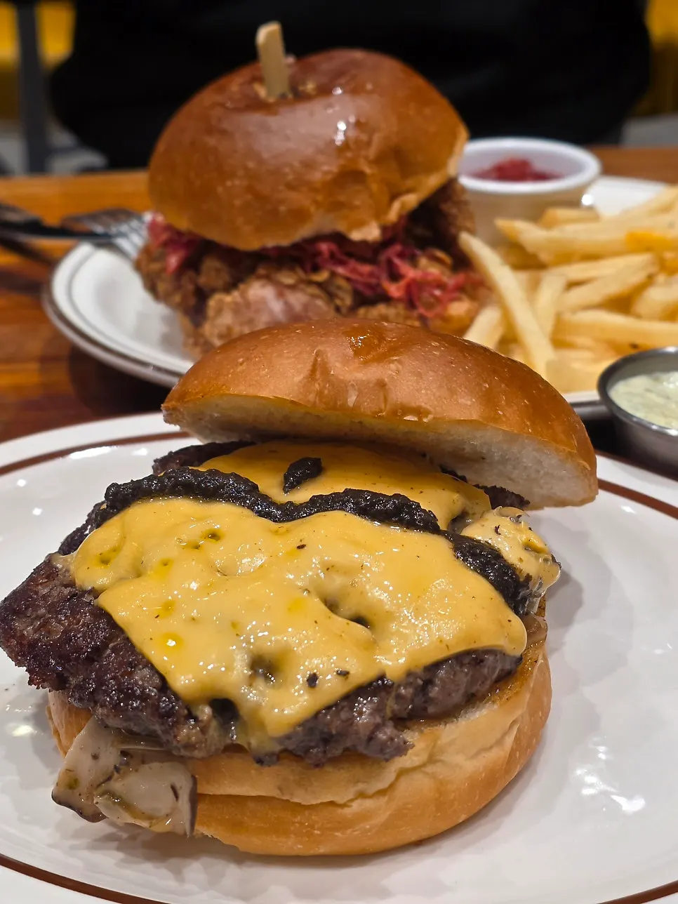 Cross-section of the truffle mushroom burger with Korean beef patty