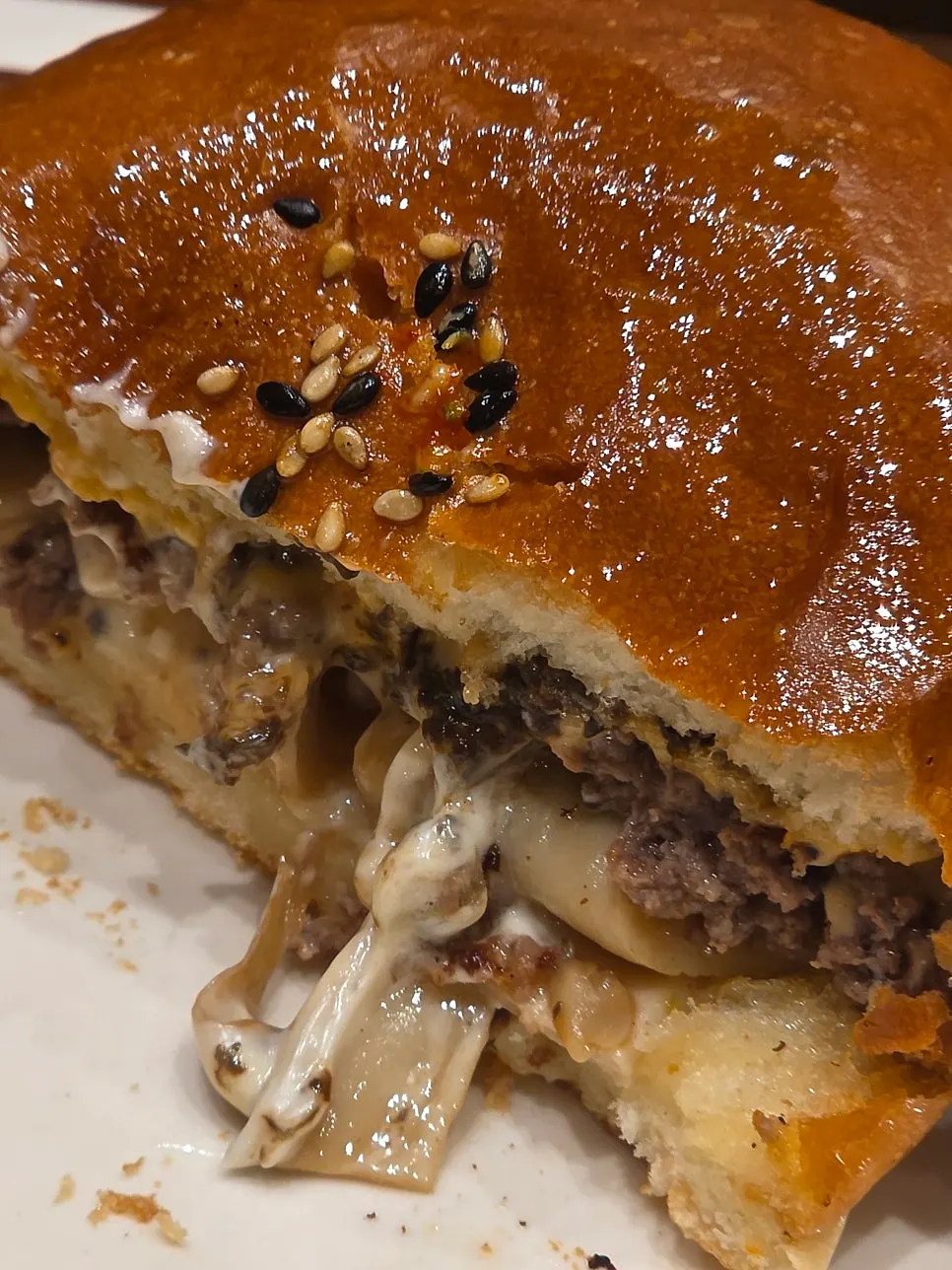 Truffle mushroom burger topped with mushroom filling