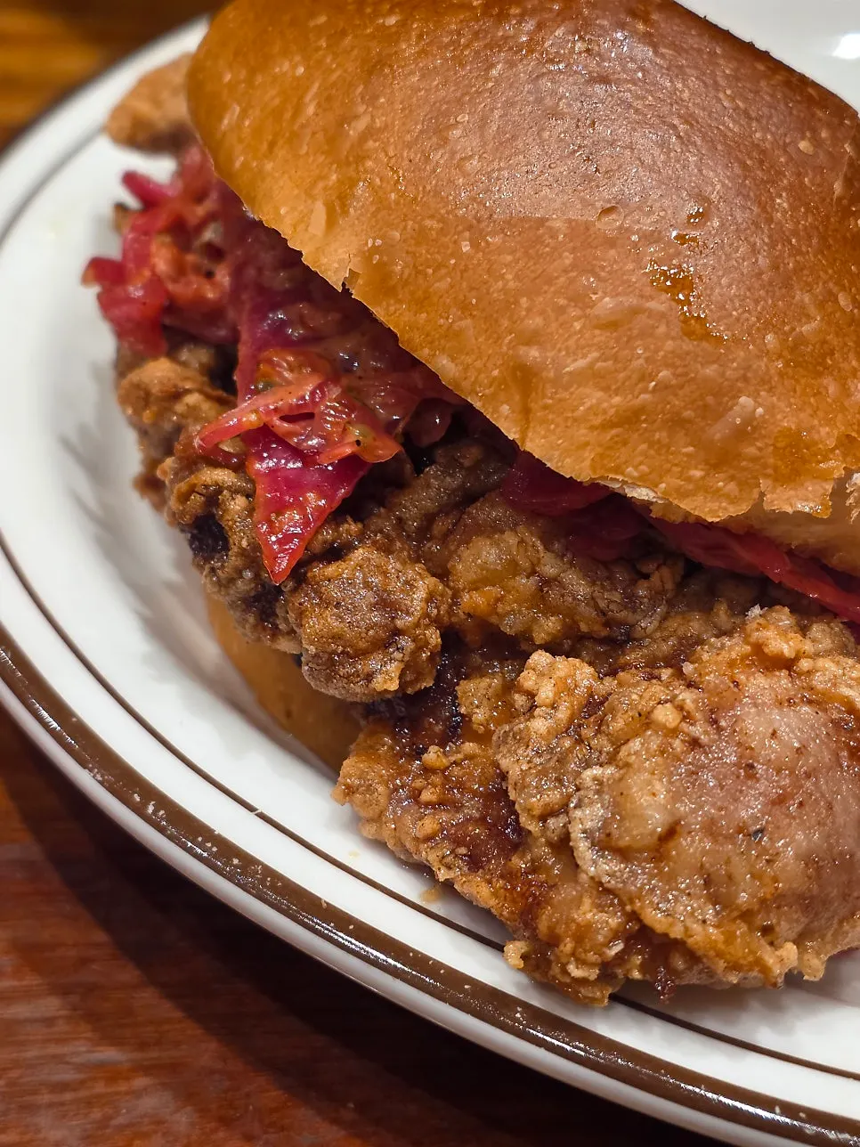 Crispy fried chicken thigh burger
