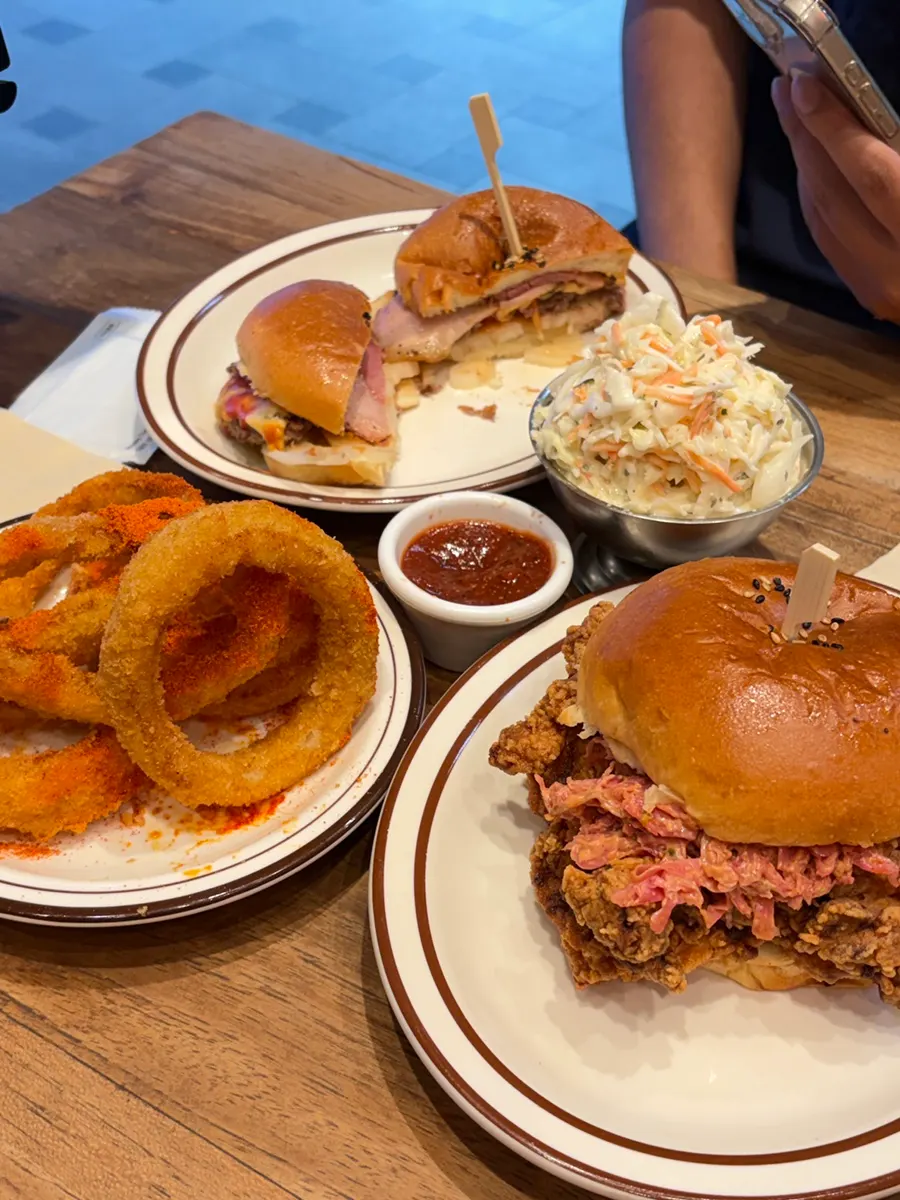Cross-section of a bitten-into handmade burger