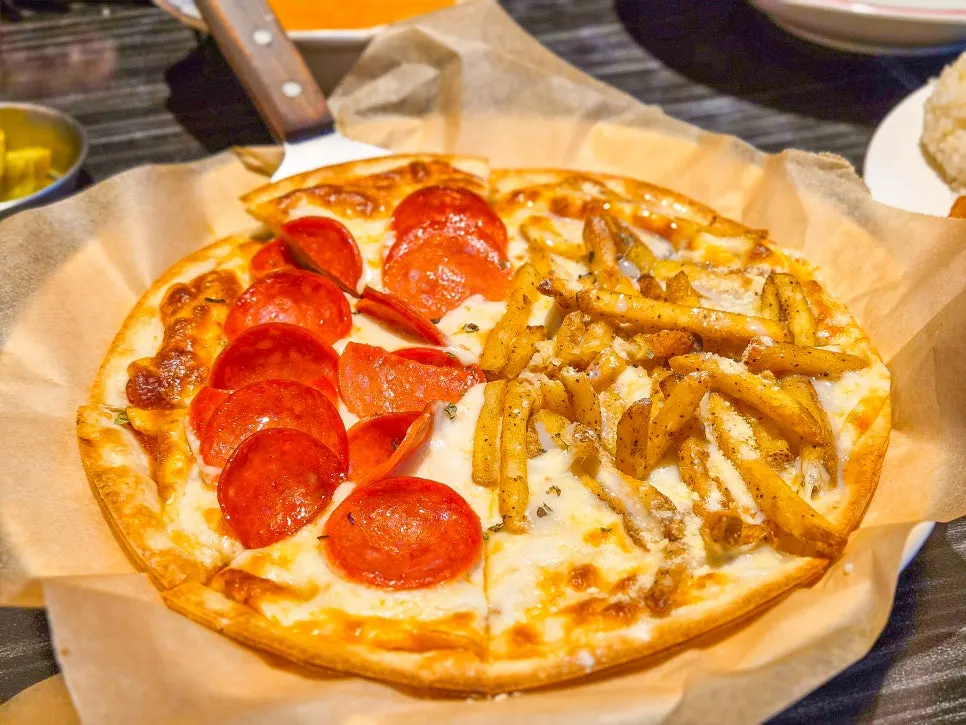 Half potato and half pepperoni pizza
