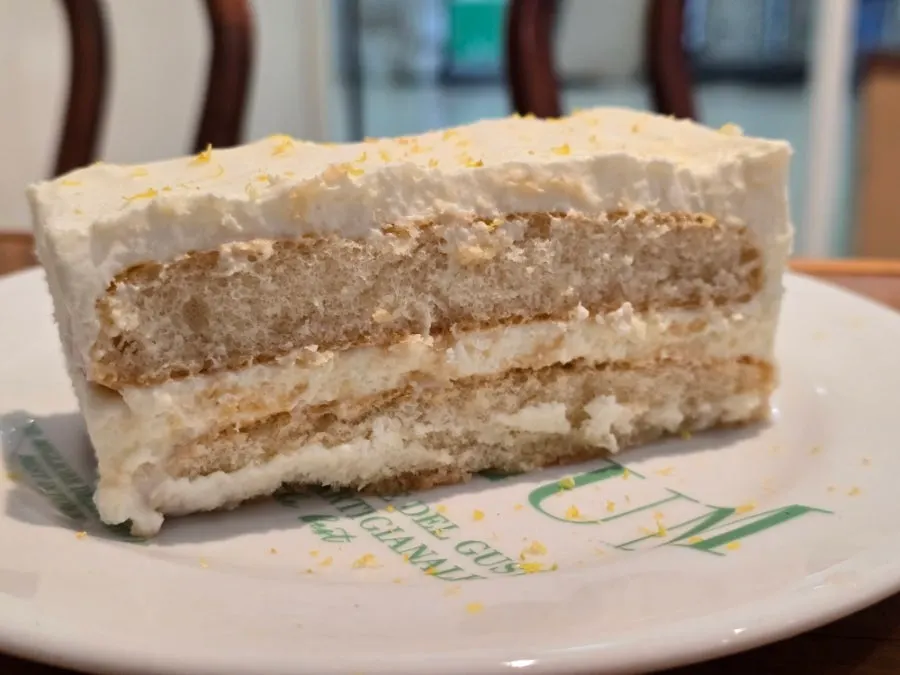 Lemon tiramisu showing its lemon cream layers