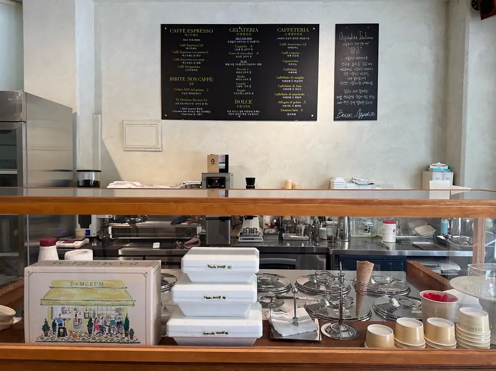 Seating and counter inside Damgeum Gelato Misa Branch