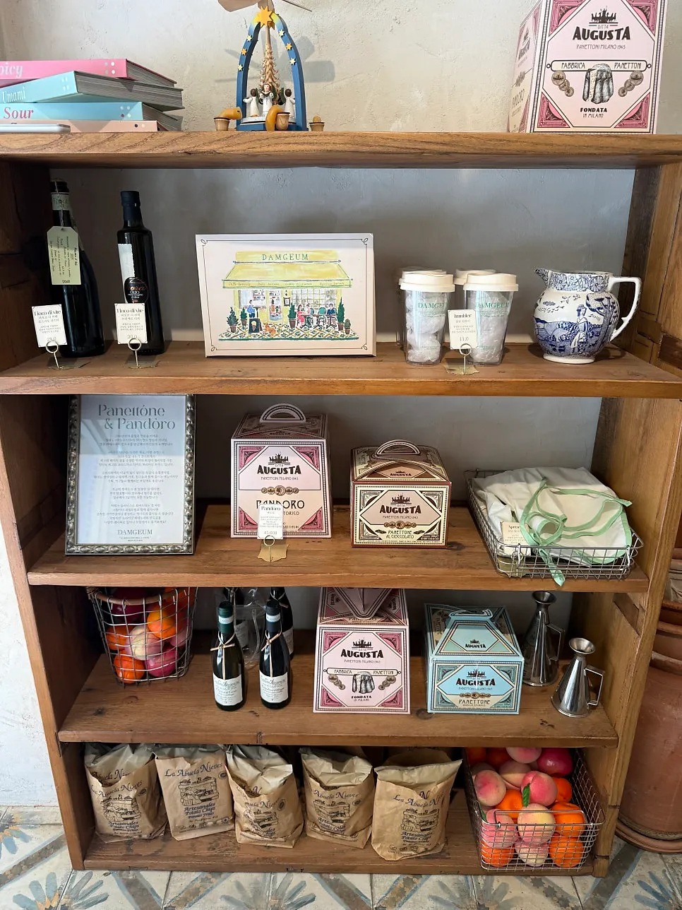 Section of the shop with a notice about Italian government certification