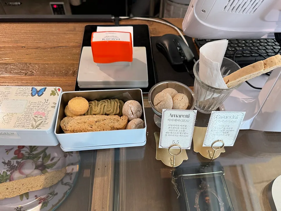 Italian-style baked treats displayed beside the showcase