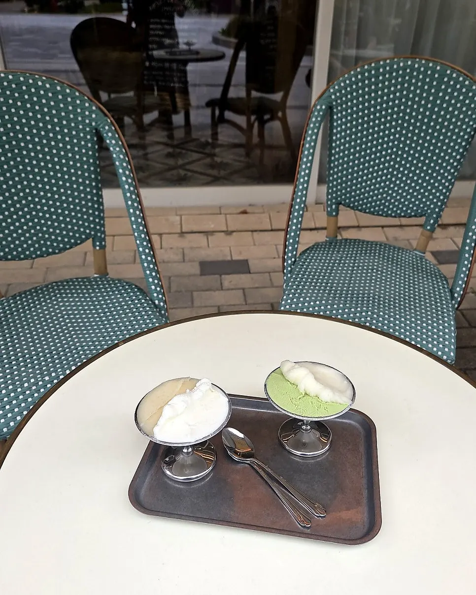 Close-up of Seongju melon and pure milk gelato