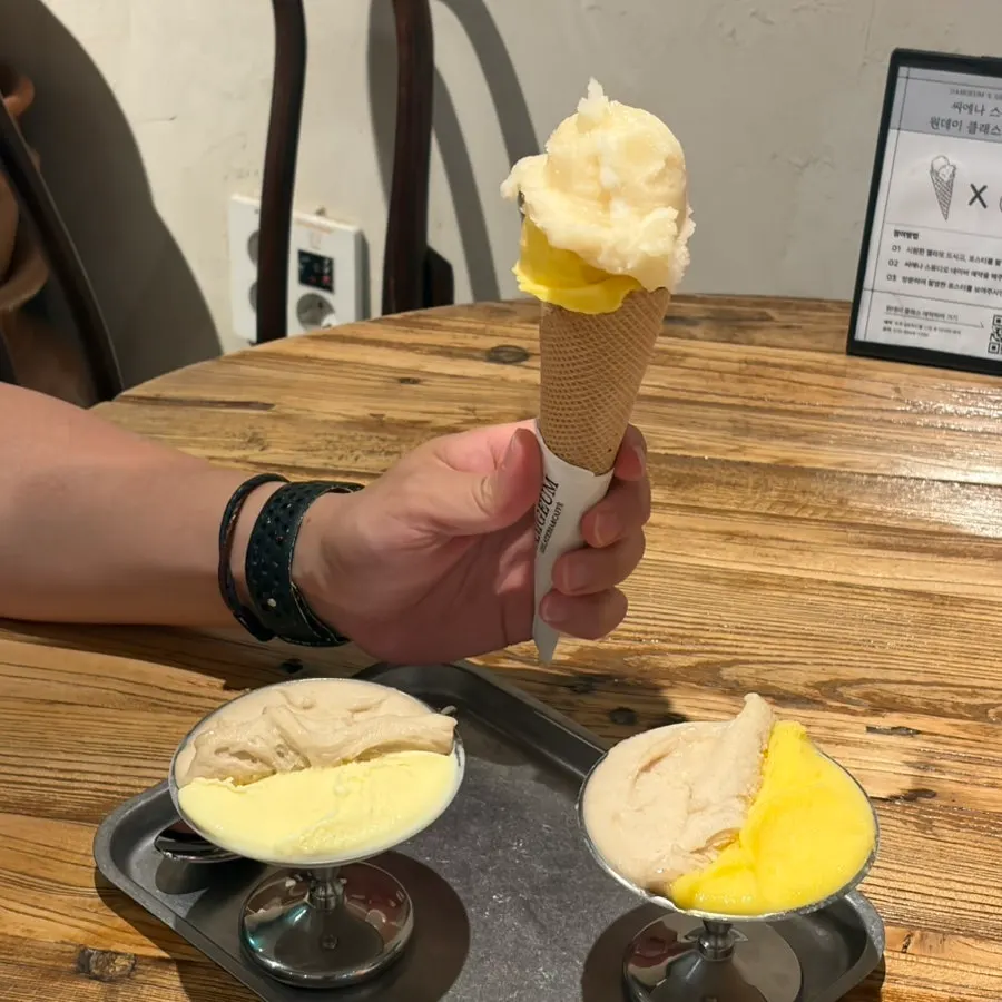 Gelato enjoyed alongside coffee