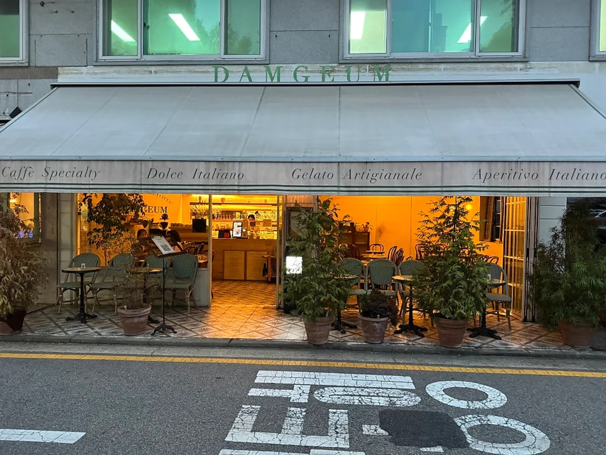 Exterior of Damgeum café in the alley at night