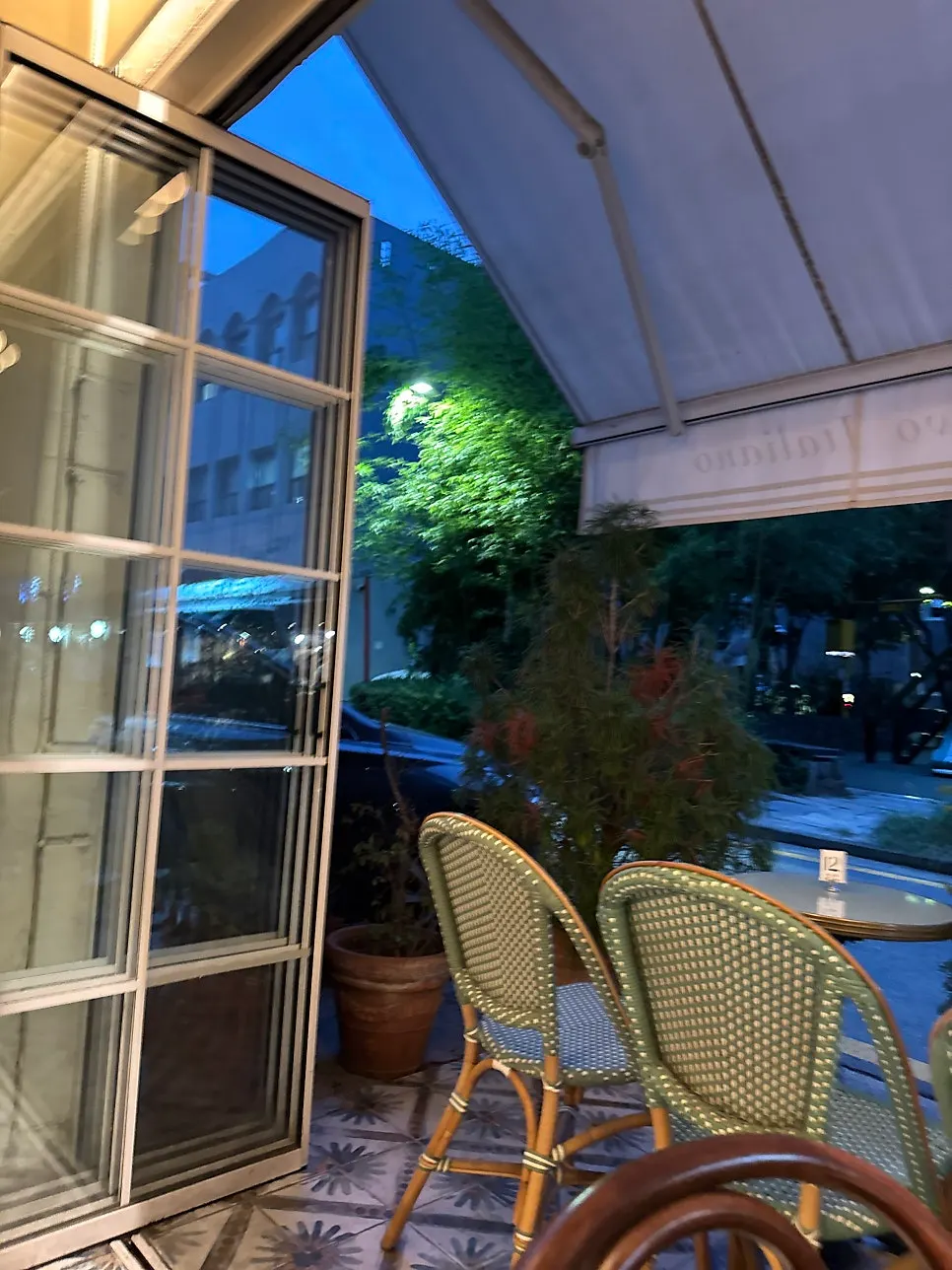 Terrace seats at Damgeum with a view of the alley