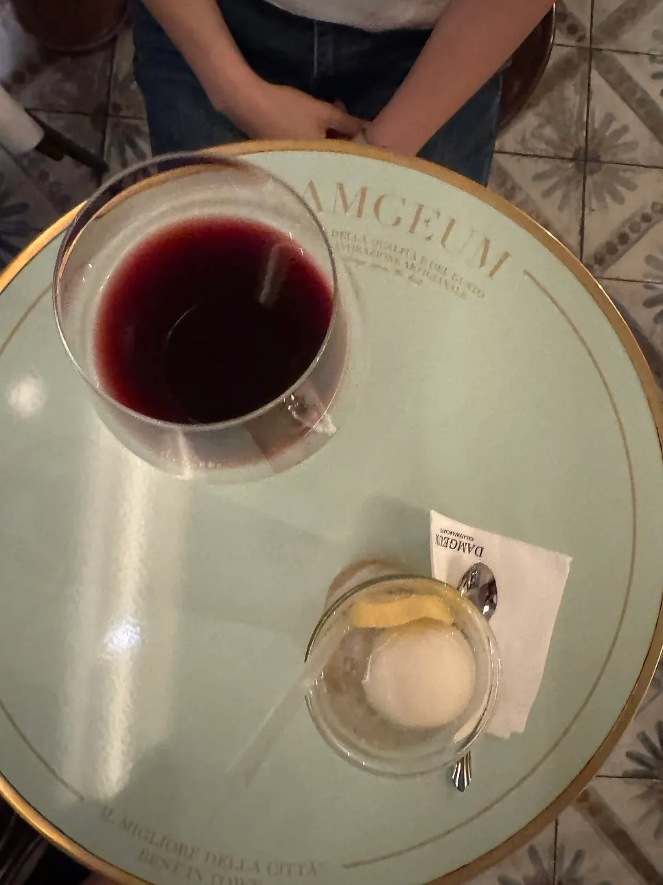 A glass of Damgeum's wine of the day with the meal