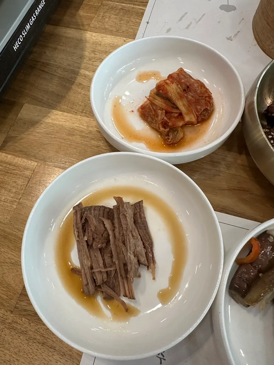 Table set with side dishes and LA galbi