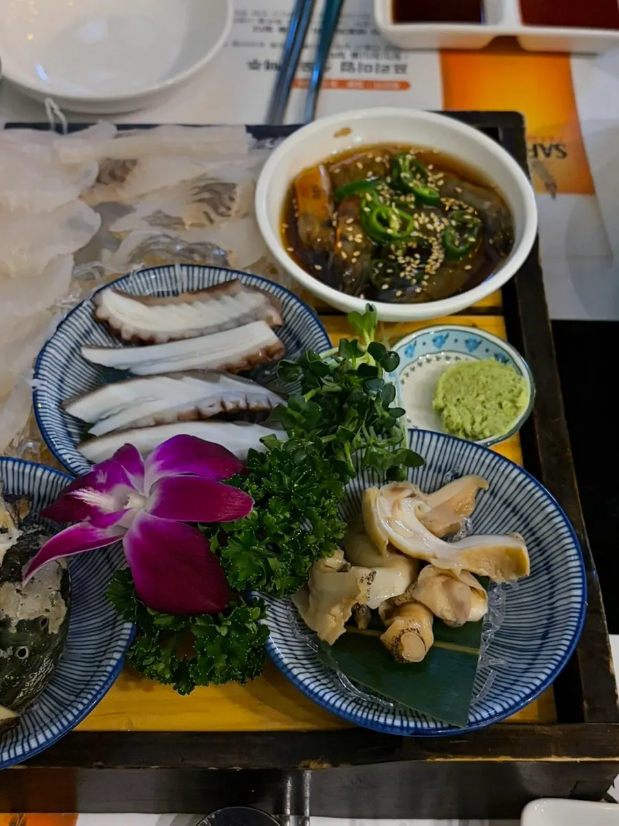 Seafood plate with octopus and marinated shrimp