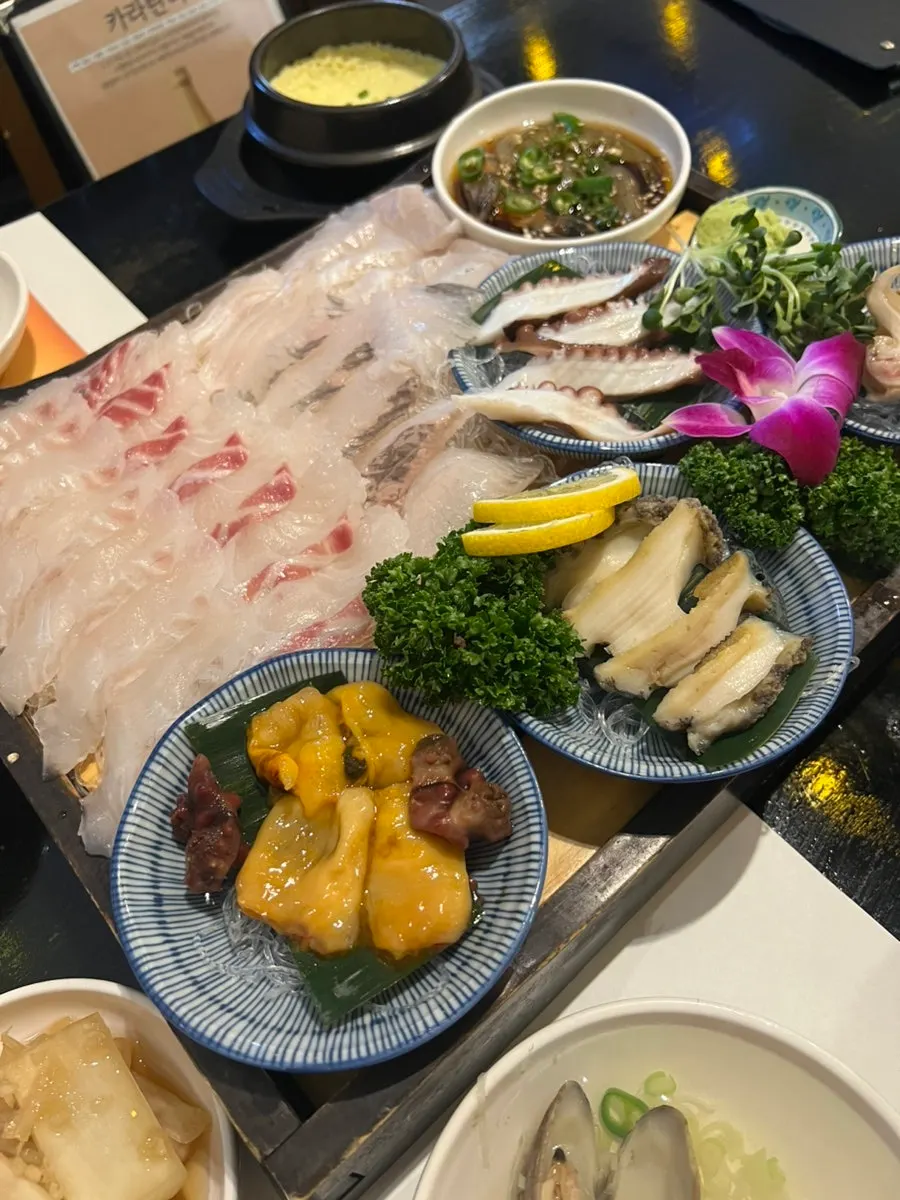 Mixed sashimi platter with octopus, abalone, and sea squirt