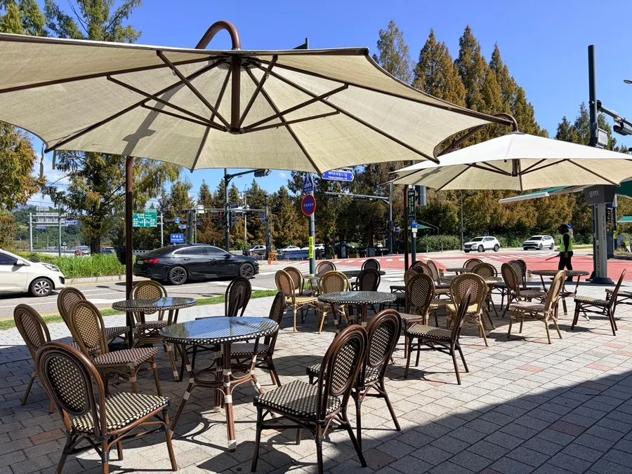 Exotic-feeling outdoor terrace seating at Frank Coffin Bar