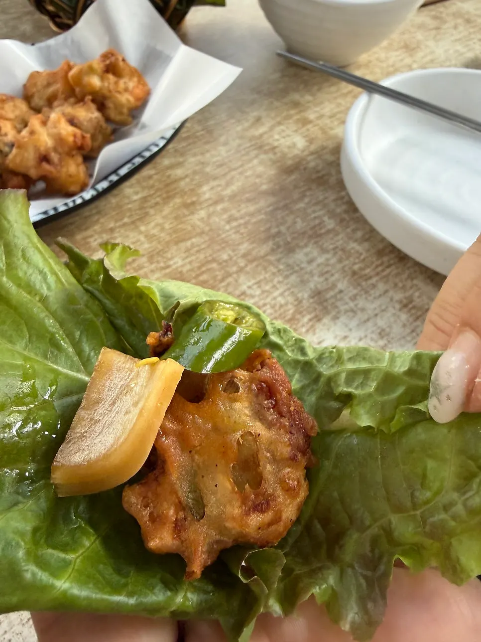 Crispy fritters with fresh lettuce