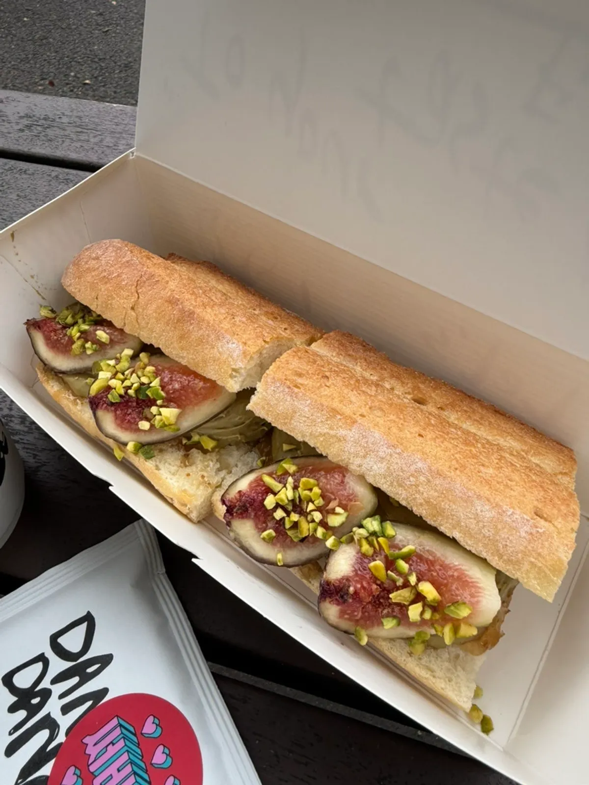 Cross-section of the fig pistachio baguette