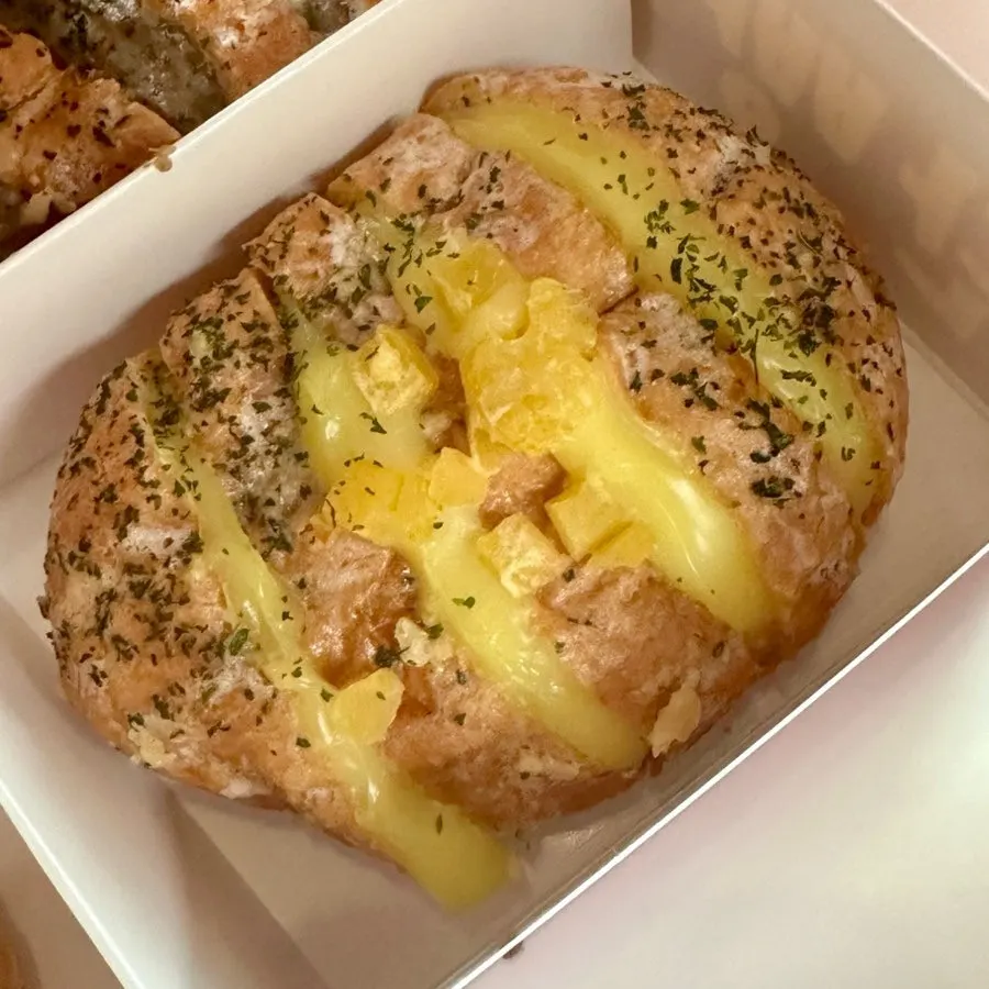 Cross-section of cream cheese garlic bread