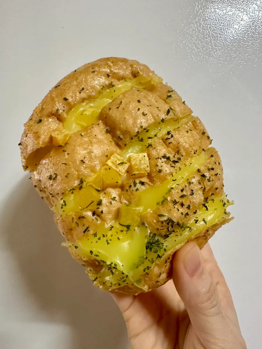 Golden-brown baked black garlic cream cheese garlic bread