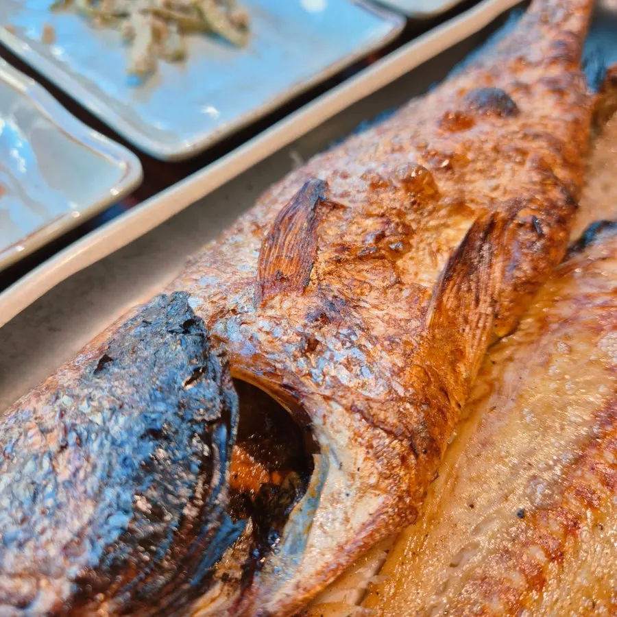 Grilled barley corvina and Atka mackerel