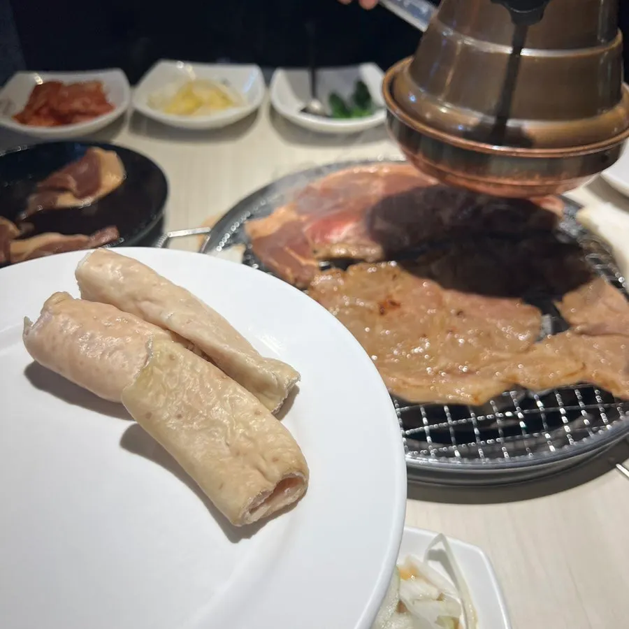 Charcoal-grilled whole makchang at Myeongnyun Jinsa Galbi